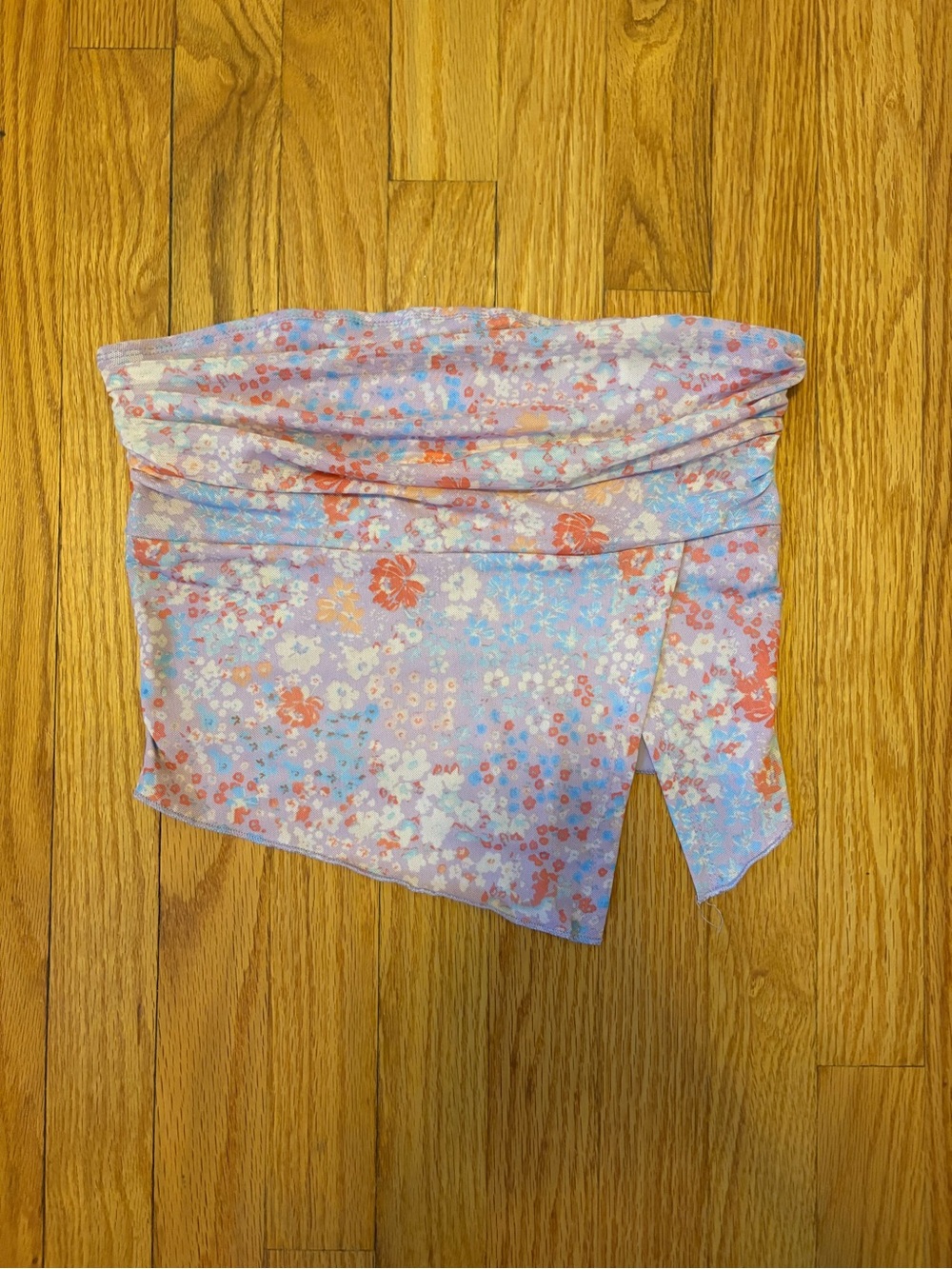 Amazon Floral Strapless Handkerchief-Hem Tube Top